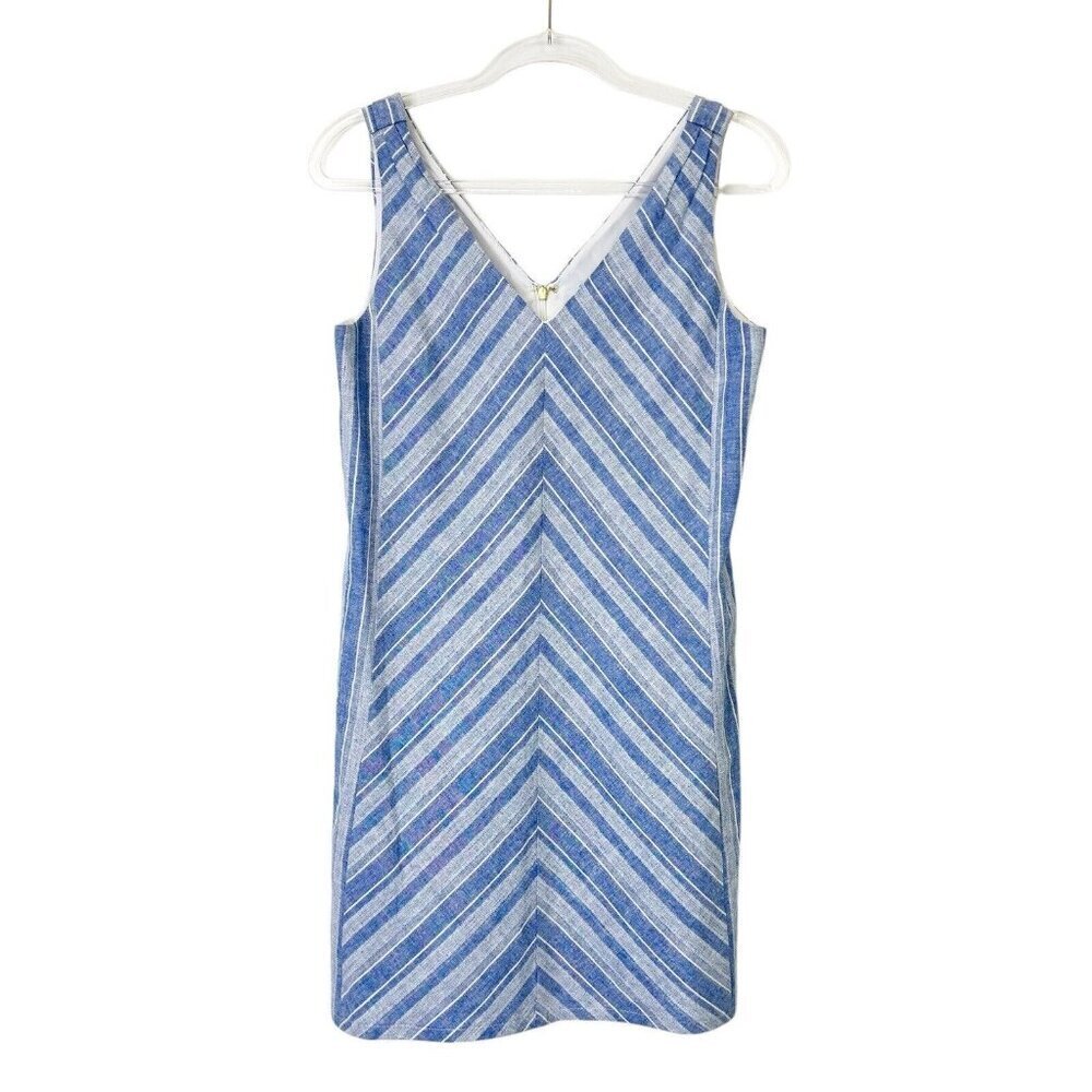 Draper James Blue Stripe Dress Women’s Size 4 Linen Sleeveless Coastal